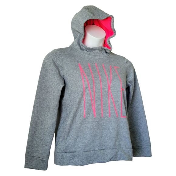 Nike Dri Fit Sweatshirt Hoodie Long Sleeve Girls Size XL Pre-Owned Grey Pink - Picture 2 of 7
